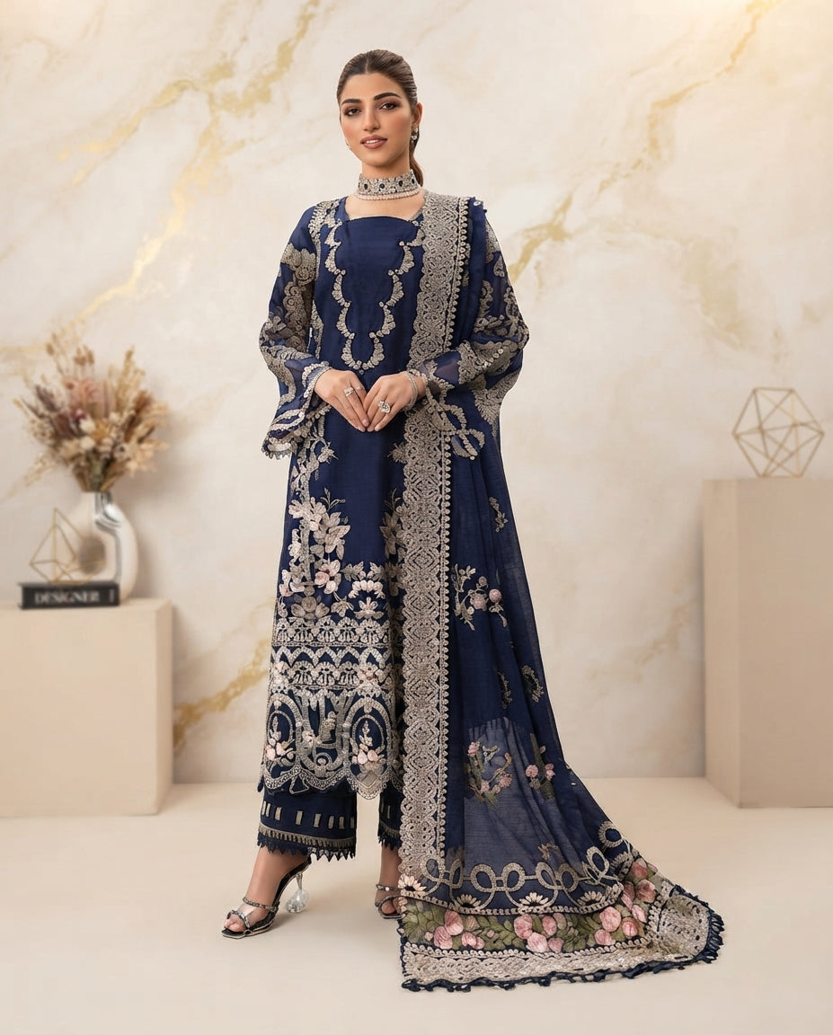 Dhanak Embroidered 3Pc Suit | IC-1006