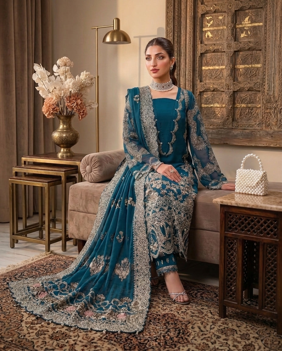 Dhanak Embroidered 3Pc Suit | IC-1002