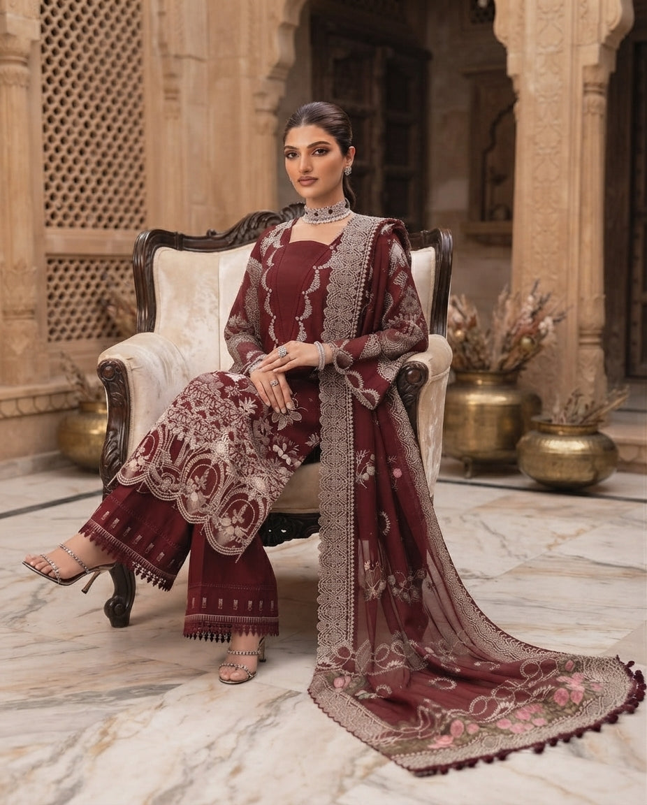 Dhanak Embroidered 3Pc Suit | IC-1004