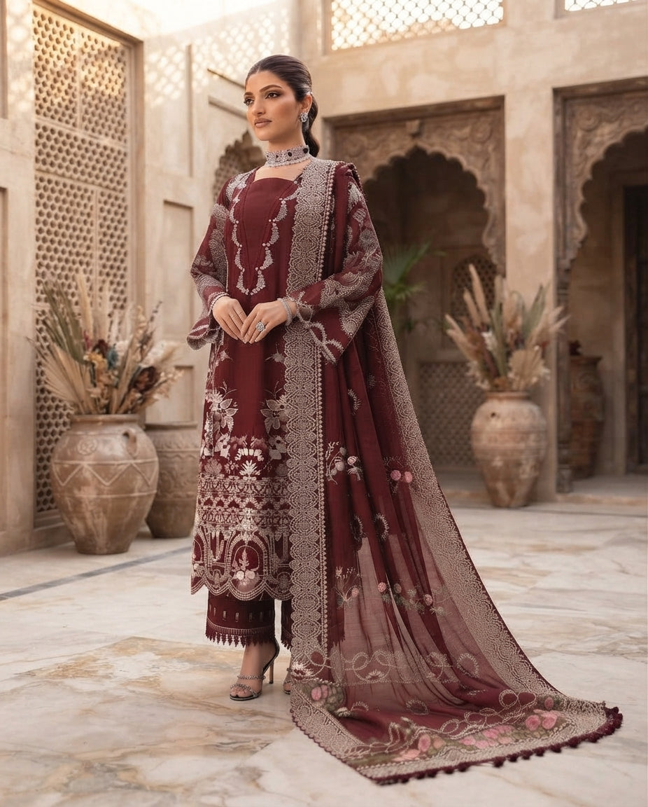 Dhanak Embroidered 3Pc Suit | IC-1004