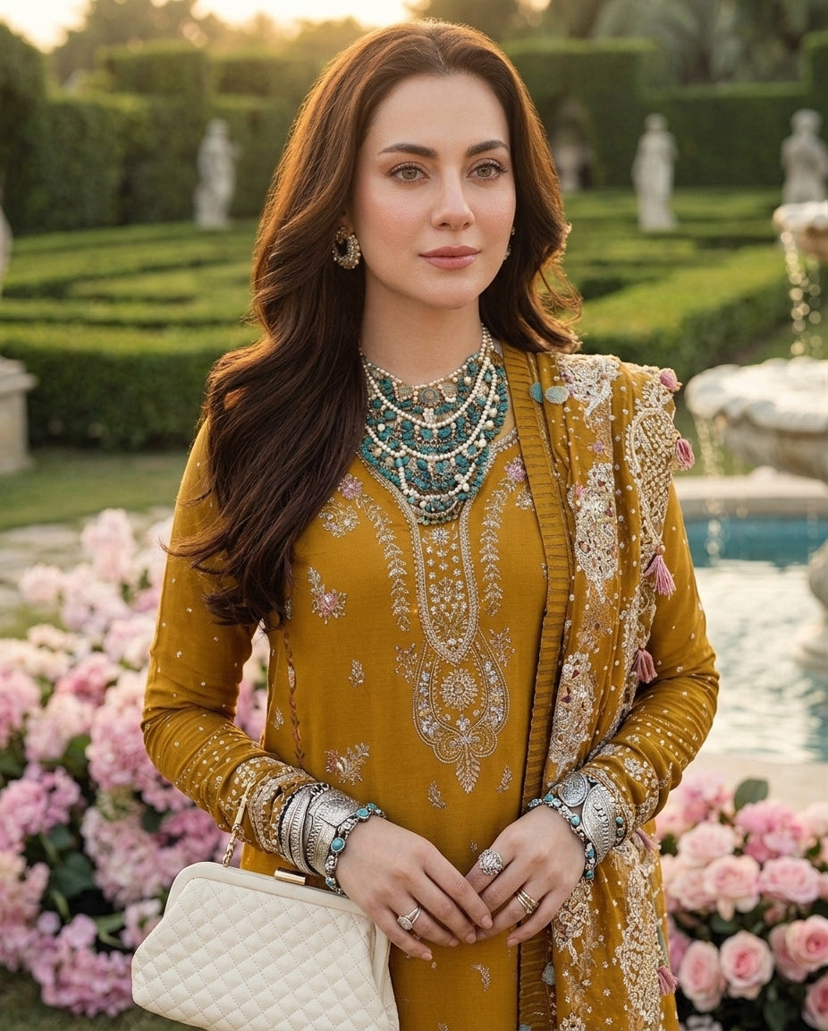 Dhanak Embroidered 3Pc Suit | IC-1008