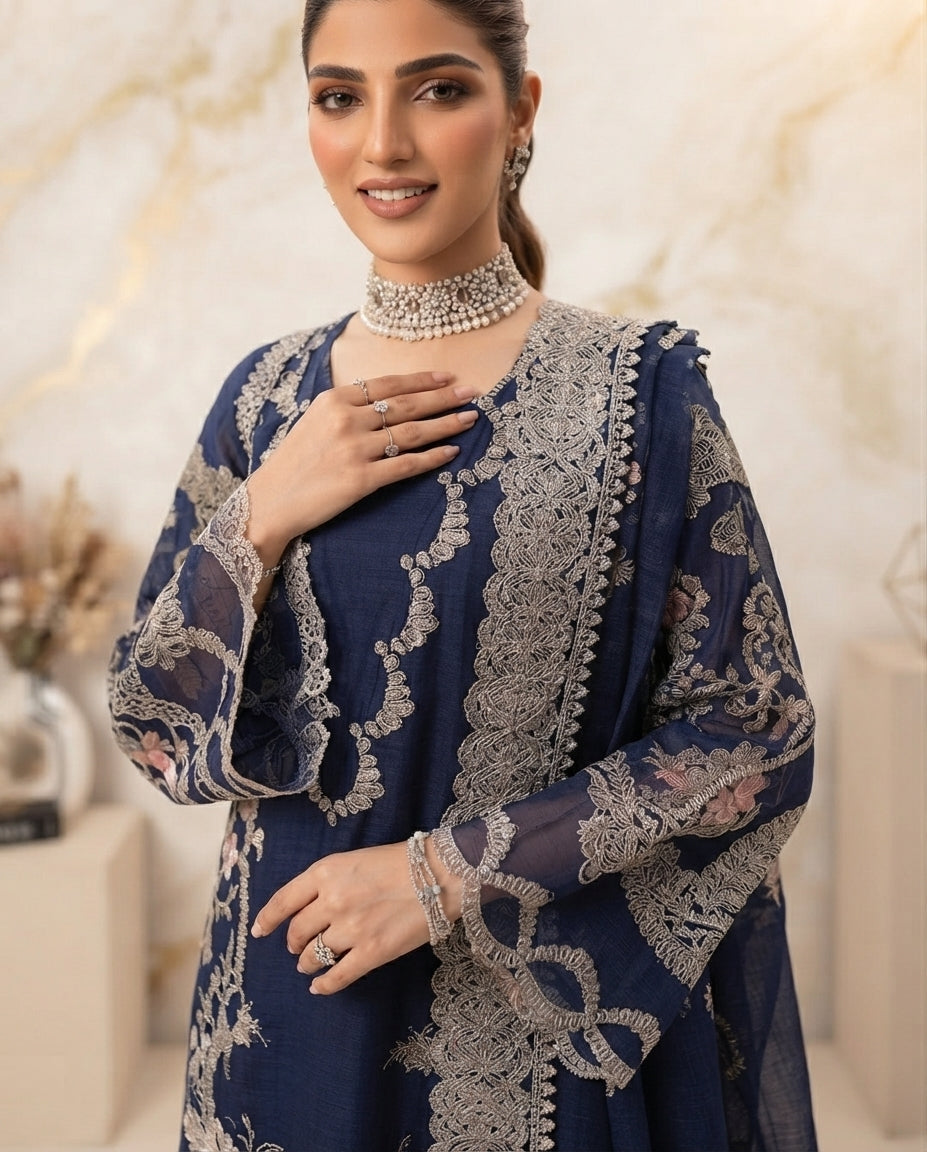 Dhanak Embroidered 3Pc Suit | IC-1006