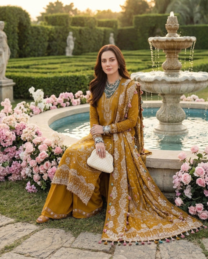 Dhanak Embroidered 3Pc Suit | IC-1008