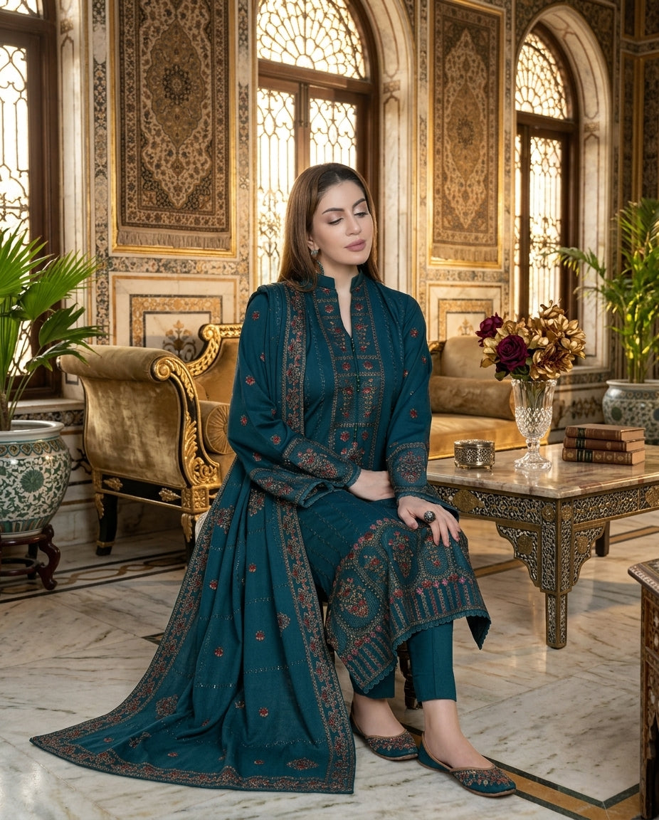 Dhanak Embroidered 3Pc Suit | IC-2002