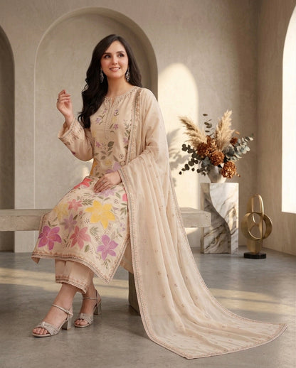 Dhanak Embroidered 3Pc Suit | IC-1007