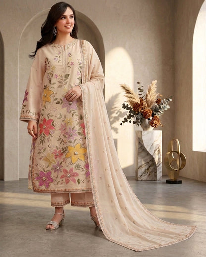 Dhanak Embroidered 3Pc Suit | IC-1007