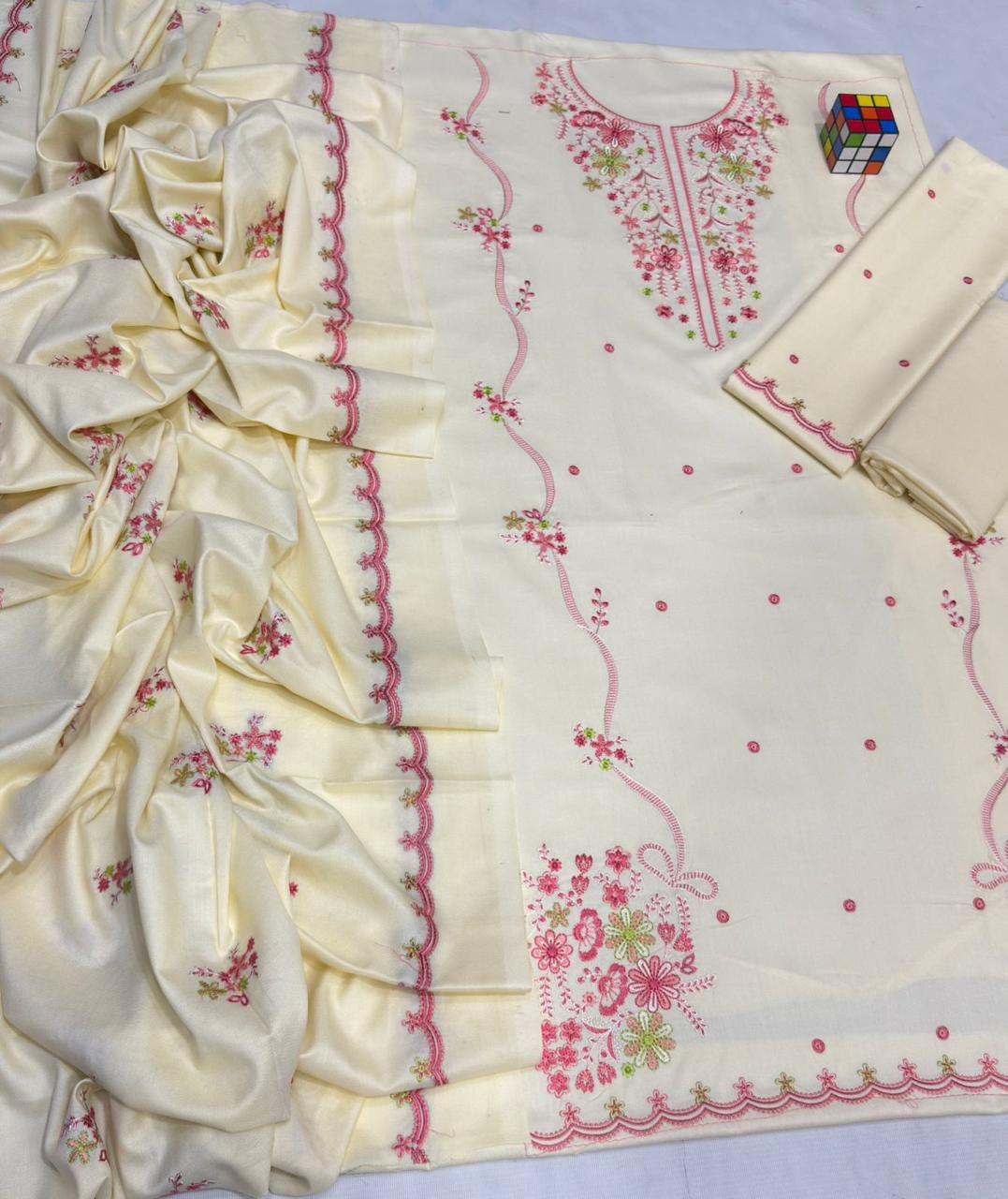 Dhanak Embroidered 3Pc Suit | IC-5123