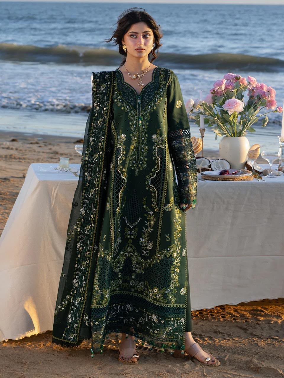 Dhanak  3PEmbroideredc Suit | IC-5182