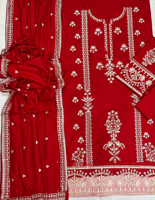 Dhanak Embroidered 3Pc Suit | IC-5209