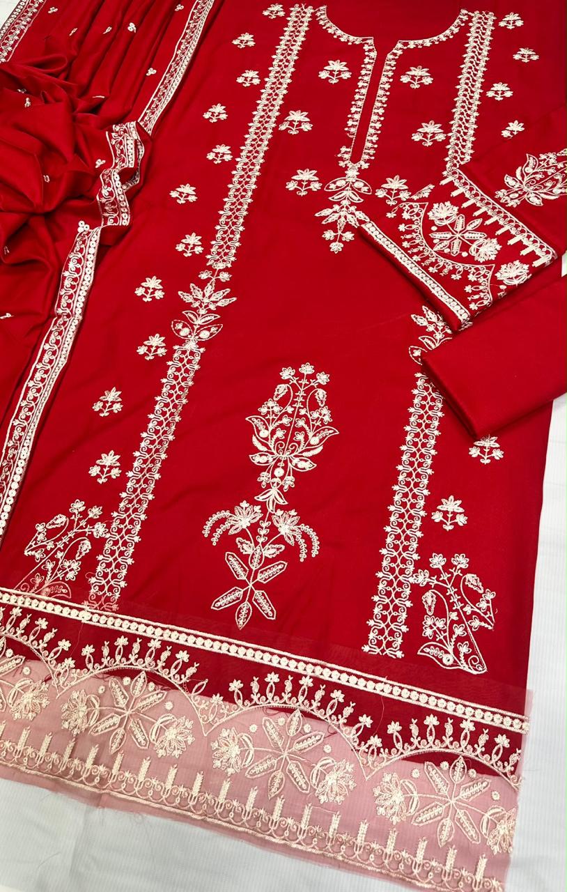 Dhanak Embroidered 3Pc Suit | IC-5209