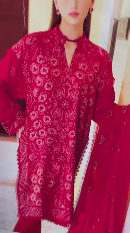 Dhanak Embroidered 3Pc Suit | IC-5007