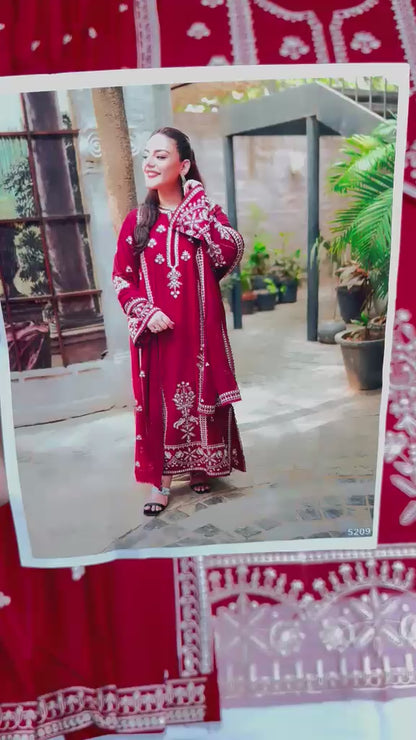 Dhanak Embroidered 3Pc Suit | IC-5209